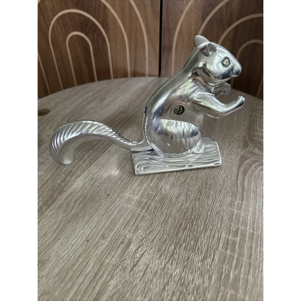 Squirrel Nutcracker Nut Cracker Mechanical Cast Aluminum Silver Color Figural